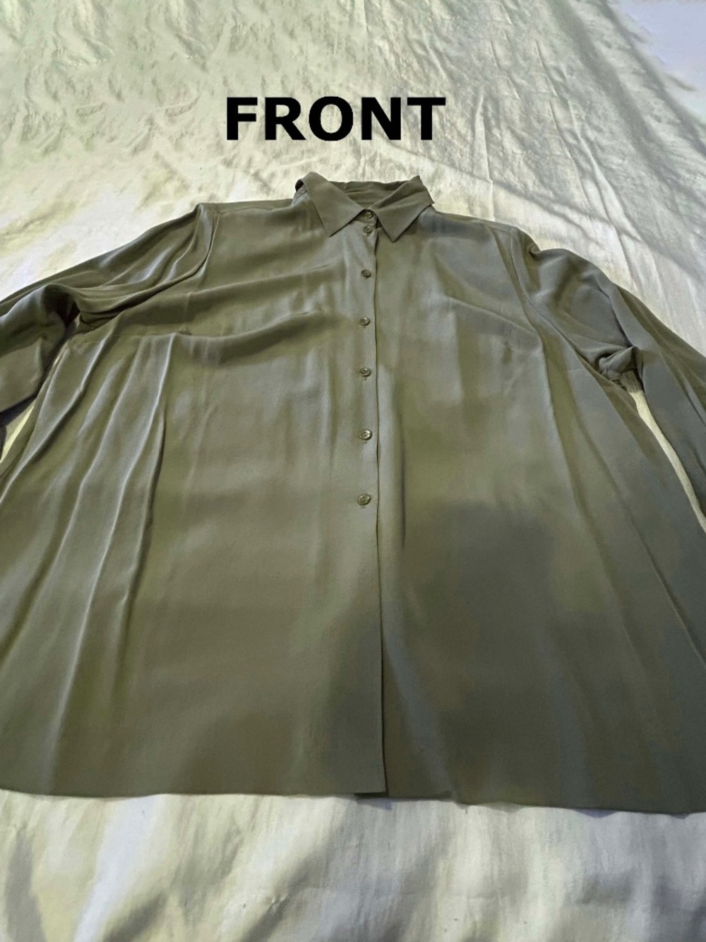 BLOUSE, PURE SILK, OLIVE, SIZE 22W, BUTTON FRONT, LONG SLEEVES WITH CUFFS, HAS